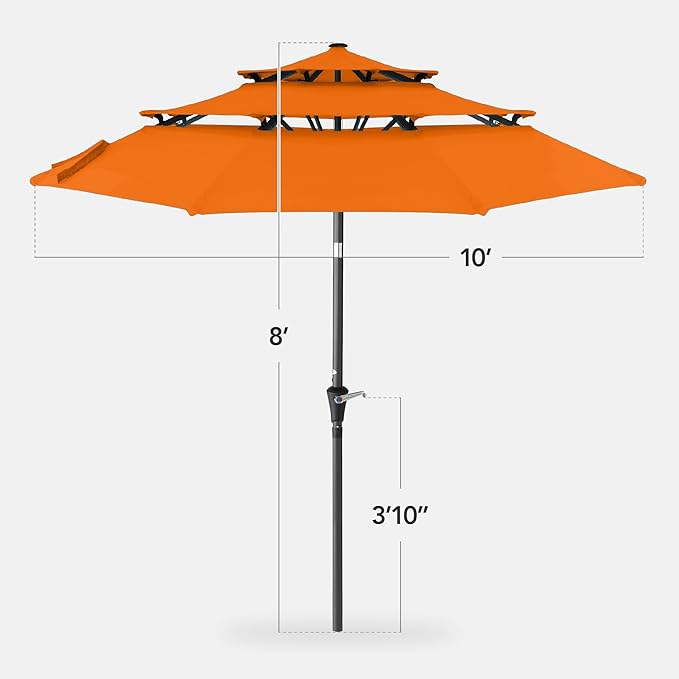 Best Choice Products 10ft 3-Tier Market Patio Umbrella, Outdoor Sun Shade with Tilt, Crank Lift, 8 Ribs for Backyard, Deck, Poolside