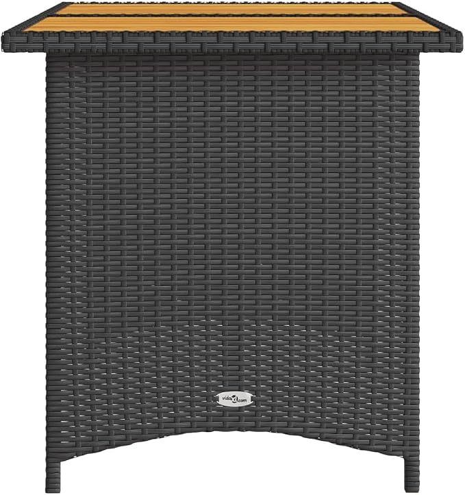 vidaXL Patio Table with Wooden Top, Garden Table, Dining Table for Outdoor Balcony, Patio Furniture, Modern Style, Black Poly Rattan