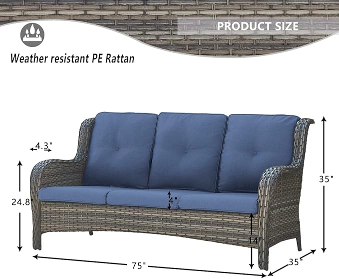 HUMMUH 6 Piece Patio Furniture Set PE Wicker Rattan 3-Seat Outdoor Sectional Sofa with Love Seats,Patio Swivel Chairs,Ottomans Conversation Sets for Garden, Poolside, Backyard