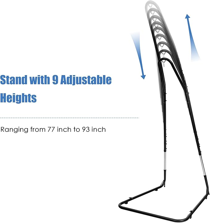 S AFSTAR Hammock Chair Stand Only, Hanging Hammock Stand with 9 Adjustable Height from 77”-93”, Heavy-Duty Steel Stand Only, 330 LBS Load Capacity, Only Hammock Swing Stand for Indoor Outdoor, Black