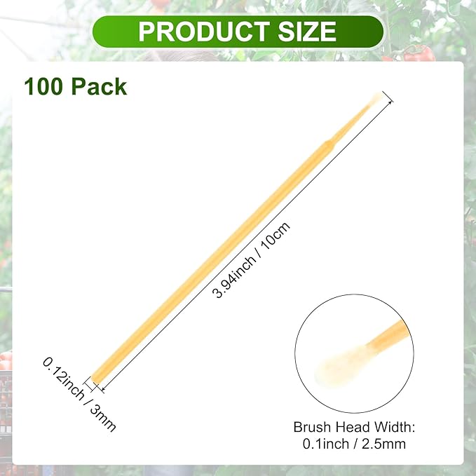 M METERXITY 100-Pack Pollinator Brush, 0.1inch/2.5mm Plastic Vegetable Pollinator Pen Manual Pollination Tool for Gardening/Greenhouse/Hydroponic Plants/Flower [Yellow]