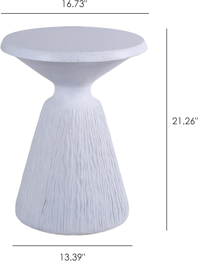 Stone Side Table,Round Faux Marble Side Table,Modern Small Stone End Table for Balcony (White-16.7"-3)