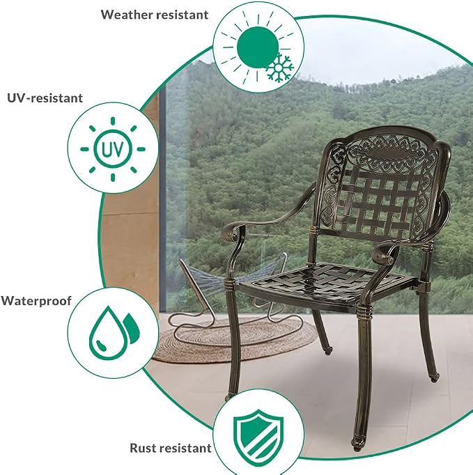 VIVIJASON 3-Piece Outdoor Patio Bistro Set, All-Weather Cast Aluminum Furniture Dining Sets Include 2 Chairs and 31" Round Table w/Umbrella Hole for Balcony, Lawn, Garden, Backyard, Antique Bronze