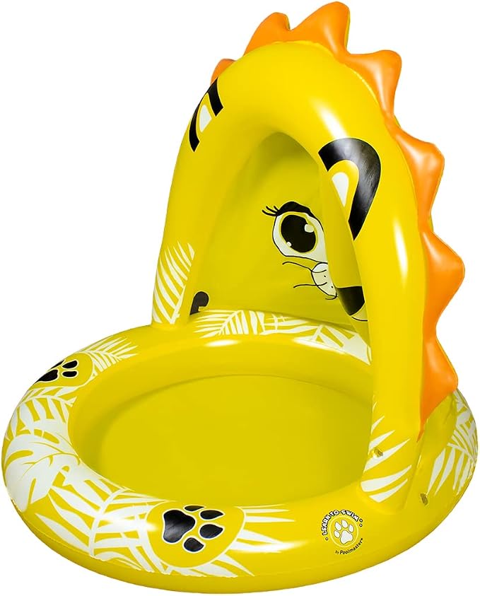Poolmaster Inflatable Swimming Pool Kiddie Pool with Sun Shade, Baby Lion Small