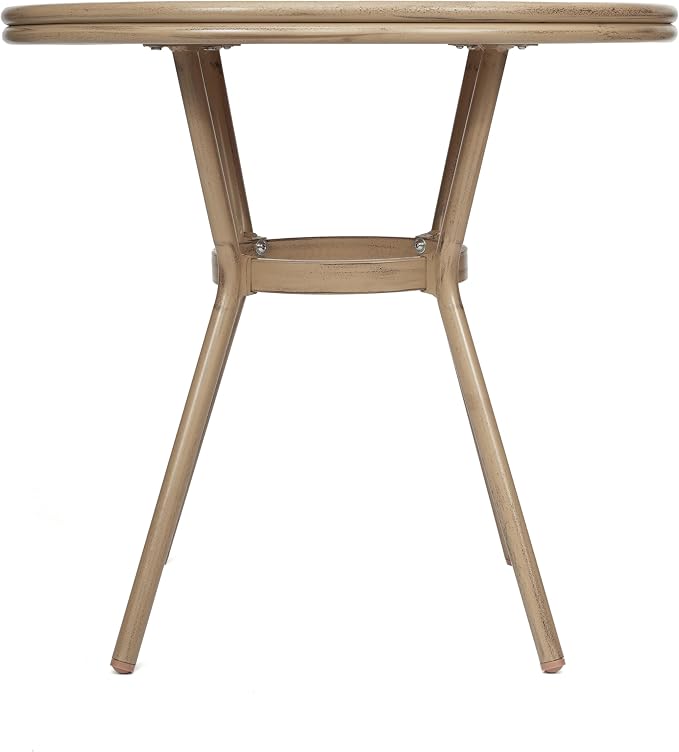 Flash Furniture Lourdes Indoor/Outdoor Commercial Bistro Table - Tempered Glass Top - PE Rattan - Lt NAT Bamboo Print Aluminum Frame - 31.5" - NAT/White
