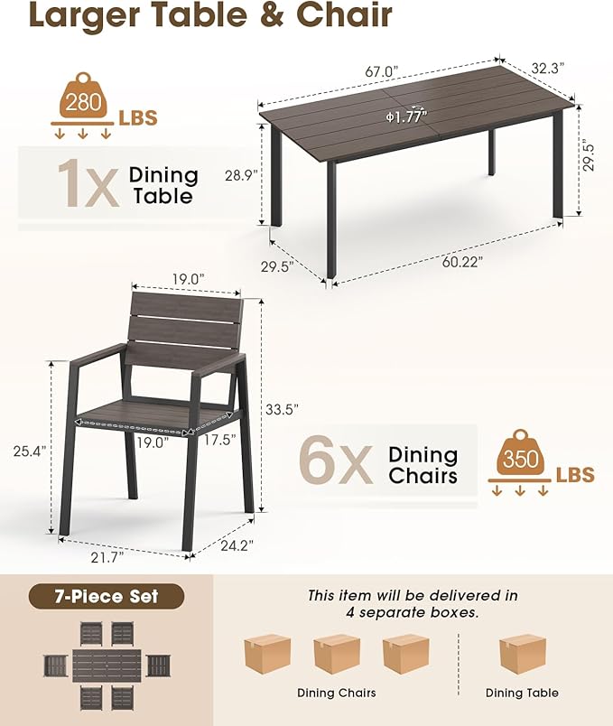 Outdoor Dining Chiars Set of 2, Aluminum Patio HDPS Outdooor Dining Chiars, All Weather Patio Furniture Set, Patio Dining Chairs (Charcoal)