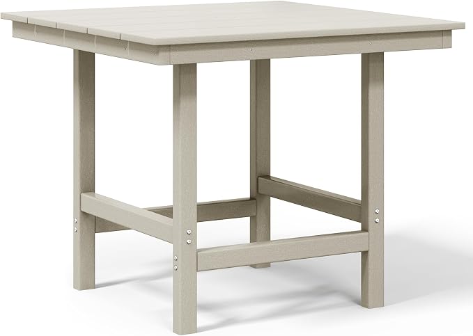 Costaelm Outdoor Patio Table, Outdoor Dining Table for 4, Weather Resistant Square Patio Table with Umbrella Hole for Garden, Poolside, Porch, Sand