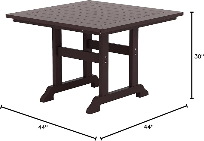 HDPE Laguna 43" Square Dining Table,Dark Brown