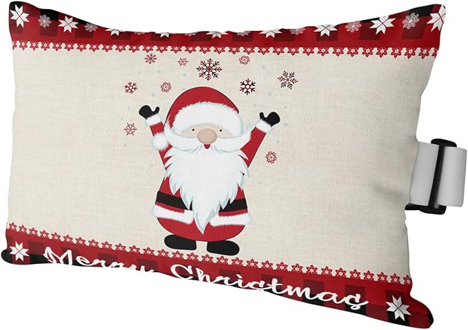 Outdoor Pillows Covers with Inserts Merry Christmas Gnome Santa Claus Snowflakes Border Waterproof Pillow with Adjustable Strap Throw Pillows for Patio Furniture Recliner Lounge Chair, 11" x 16", 1PCS