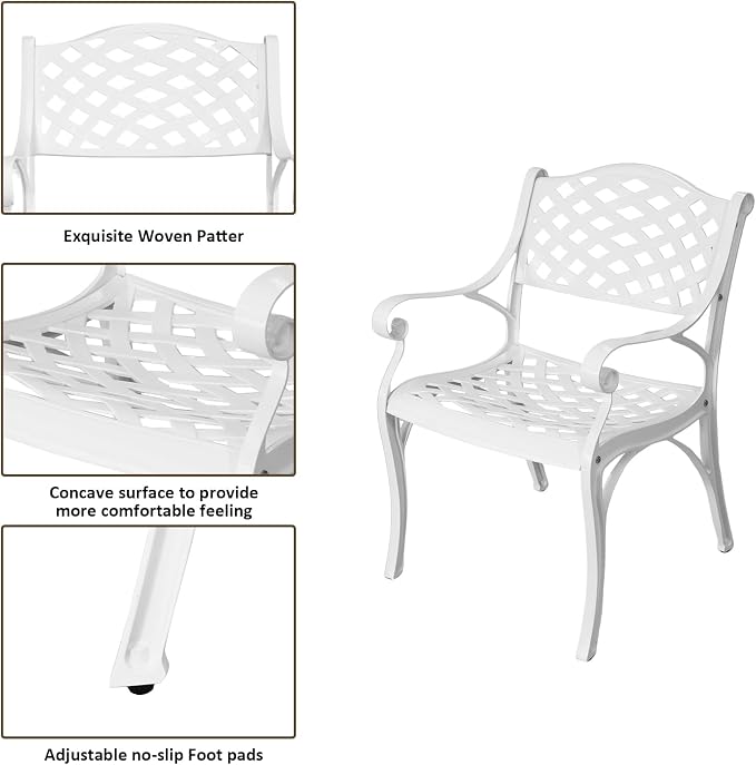 3 Piece Outdoor Dining Set,Cast Aluminum Bistro Set with Umbrella Hole, All Weather Patio Furniture Set, Small Patio Dining Set for Garden/Balcony/Deck, White