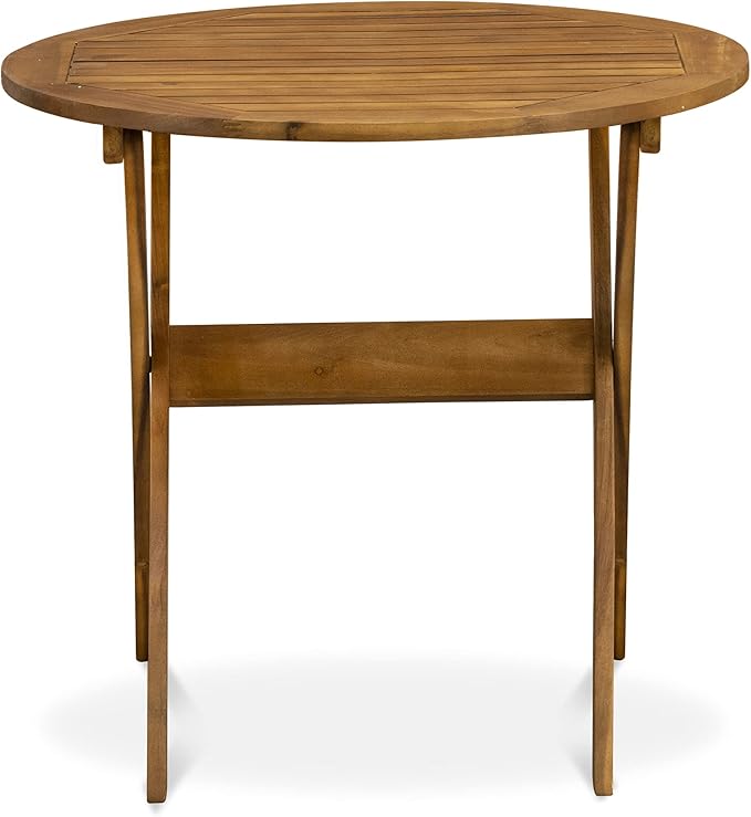 East West Furniture MNCM3CWNA 3 Piece Patio Bistro Sets Wood Folding Table Set Contains a Round Outdoor Acacia Wood Coffee Table and 2 Folding Side Chairs, 30x30 Inch, Natural Oil