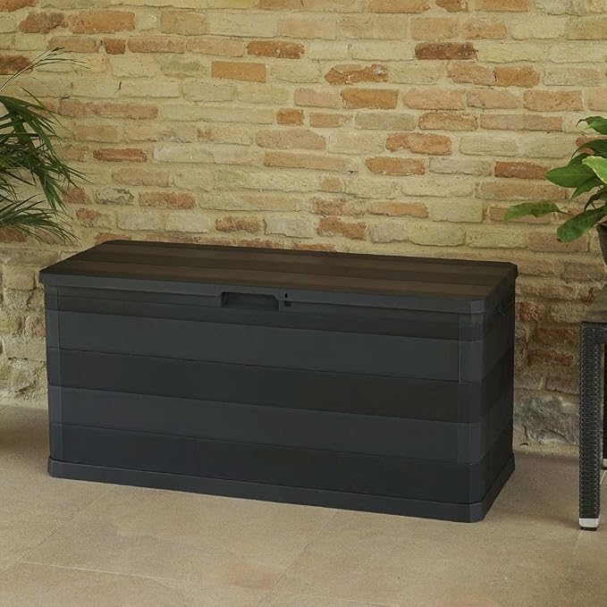 (Fast Shipments) Deck Box Cover Waterproof Patio Storage Box Cover Outdoor Back Yard Large Deck Storage Box Covers Protector for Winter Garden Storage Box Black 46.1"x17.7"x22"