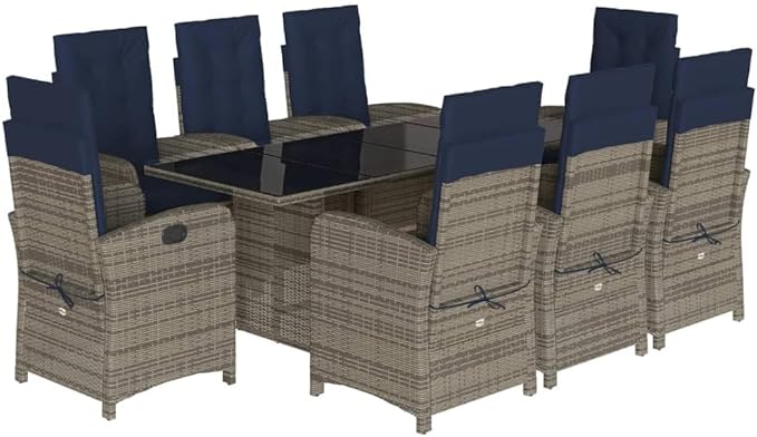 Backyard Furniture Patio Conversation Sets Outdoor Seating 9 Piece Patio Dining Set with Cushions Gray Poly Rattan Suitable for Gardens, Balconies, Decks