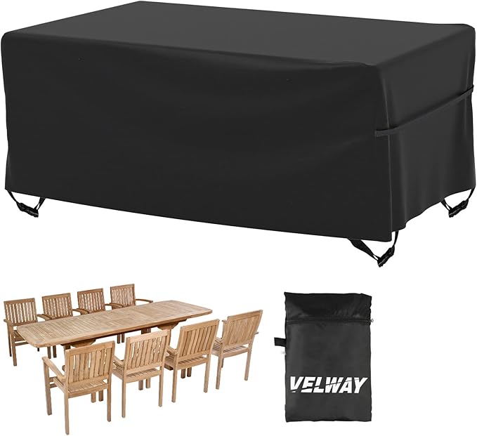 Velway Patio Furniture Cover Outdoor, Waterproof Rectangular Patio Table Chair Sofa Set Cover, 95”Lx64”Wx40”H, All Weather Oxford Tear-Resistant Material with Zipper Carrying Bag Windproof Buckles