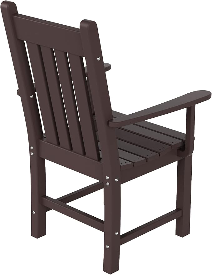 WO Home Furniture Adirondack Patio Dining Chair Table Bench Set of 6 PCS Rectangle Dinner Table Dining Arm-Chairs (Dark Brown)