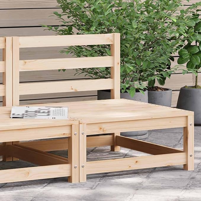 27.6" Natural Pine Outdoor Sectional Sofa Unit Modular Small Patio Couch Slatted Beige Wood Loveseat for Deck Balcony Terrace