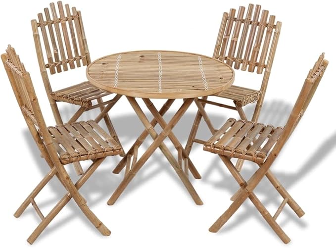 5 Piece Folding Patio Dining Set, Patio Conversation Set Porch Furniture Set Sectional Sofa Front Porch Furniture for Garden Poolside Piazza Exhibition Bamboo