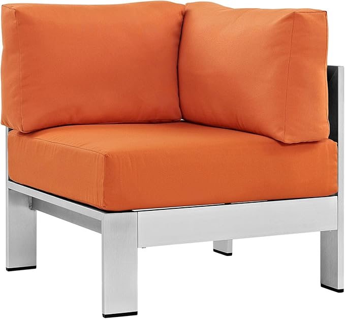 Modway Shore 5-Piece Aluminum Outdoor Patio Sectional Sofa Set in Silver Orange