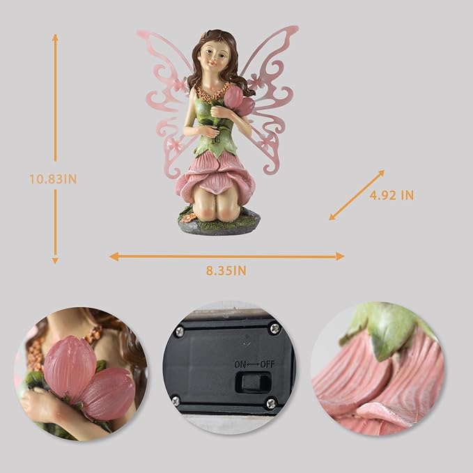 Suyorpe Fairy Decor, Solar Outdoor Statue, Accessories for Fairy Garden Gifts - Resin Figurine for Patio Yard Lawn, Size 8.35 x 4.92 x 10.82 inches