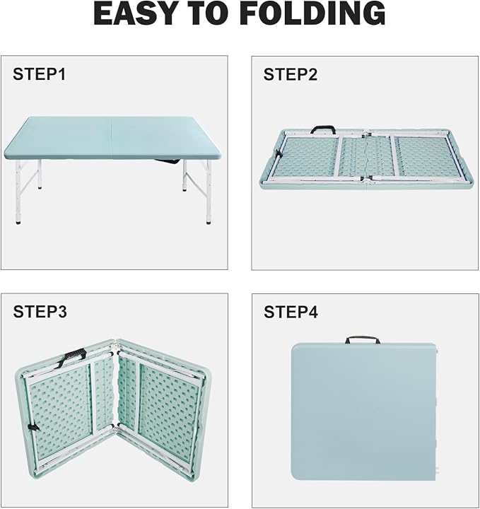 Portable Plastic Folding Table 4ft/6ft/8ft Heavy Duty White Black Picnic Dining Table Fold-in-Half for Camp Party Kitchen Indoor Outdoor