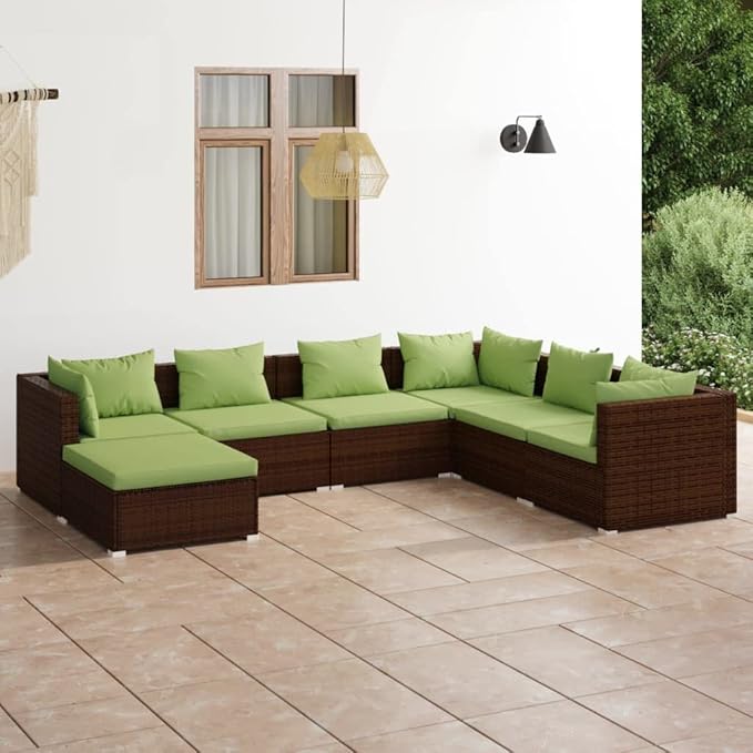7 Piece Patio Lounge Set with Cushion, Patio Lounge Set Piece Patio Set Furniture Conversation Sets Outdoor Patio Sectional s Poly Rattan Brown
