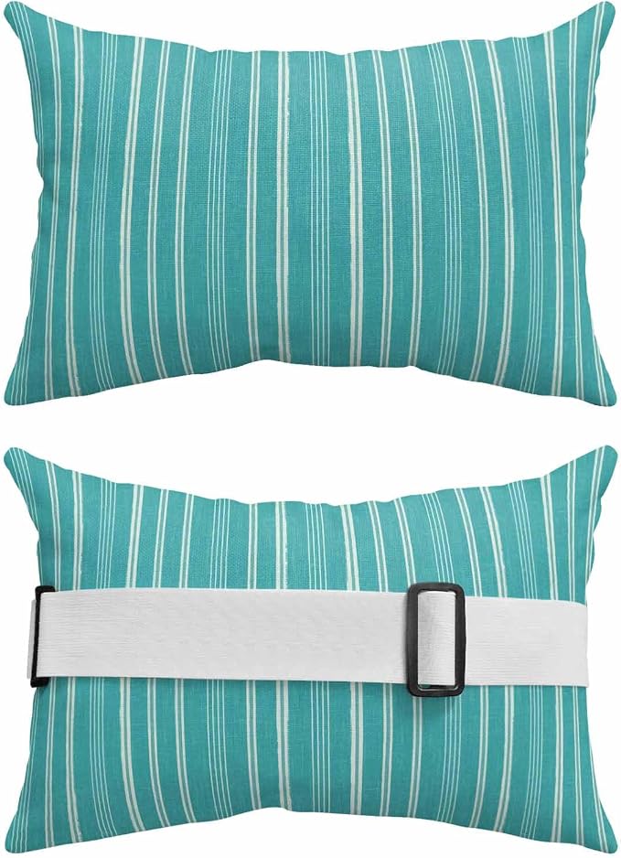 Pack of 4 Outdoor Lumbar Pillow Covers 12x20 Inch, Teal Striped Waterproof Throw Pillow Covers Set, Farmhouse Stripes Modern Vintage Indoor&Outdoor Decorative Cushion Cases for Patio Porch Car
