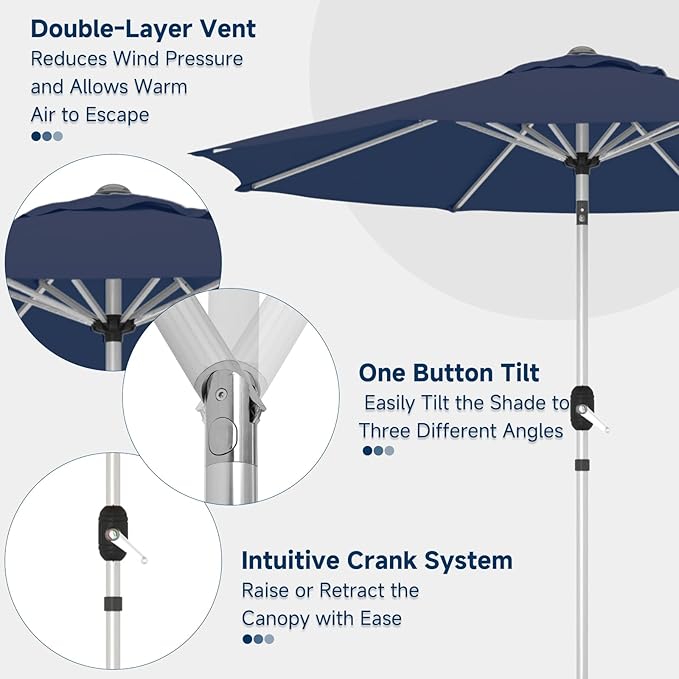 10FT Aluminum Outdoor Patio Umbrella, Fade-Resistant Market Umbrella with Push Button Tilt Function, 8 Sturdy All-Aluminum Ribs for Gardens, Patios, Backyards & Pools