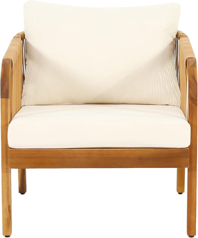 Merax Outdoor Acacia Wood Wicker Patio Club Chair,Conversation Set,Faux Rattan Accents