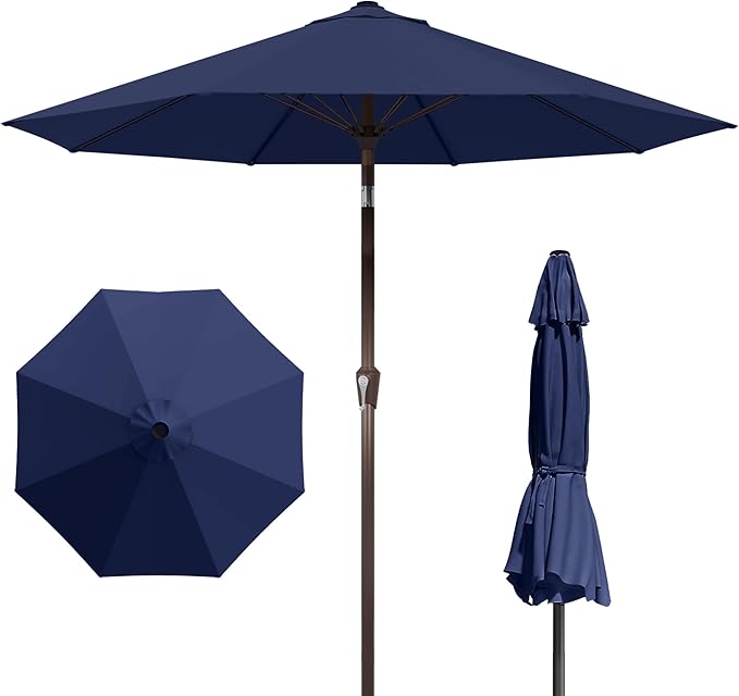 PatioKingdom Auto-Tilt 9FT Patio Umbrella Outdoor with 8 Sturdy Fiberglass Ribs,Market Table Umbrella for Pool,Backyard,Deck and Garden