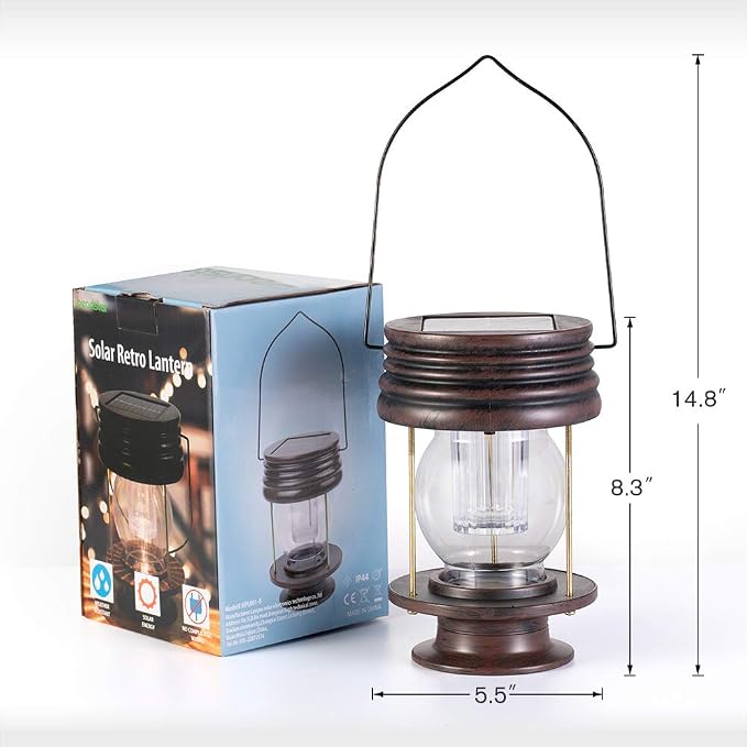 Solar Lanterns Outdoor Patio Decor, 2 Pack Large Hanging Solar Lights Waterproof, 30LM Bright Retro Decorative Table Lamps with Warm Glow for Porch, Yard, Garden, Pathway & Backyard Decoration