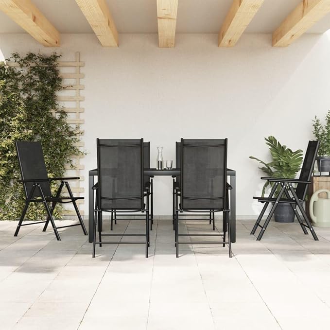 7 Piece Patio Dining Set, Outdoor Sofa Sets Outdoor Lounge Sets Front Porch Furniture Patio Conversation Set for Exhibition Piazza Negotiation Area Garden Black Aluminum