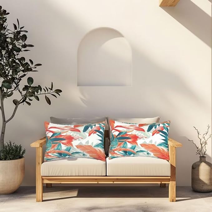 Outdoor Pillows Waterproof Set of 2 Outdoor Pillow Covers 16x24 Inch, Tropical Throw Pillows Plant Pillow Covers, Garden Decorative Pillows Outdoor Pillows for Patio Furniture Car Home Decor -hs327