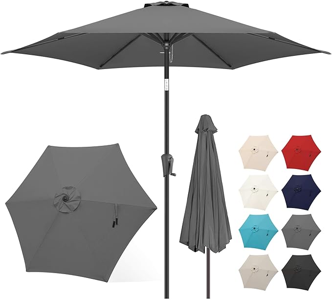 FLAME&SHADE 10ft Patio Umbrella - Outdoor Umbrella with 6 Sturdy Ribs, Push Button Tilt and Crank, UV Protection Table Market Umbrella for Pool, Porch, Garden, Deck, Backyard (Anthracite)