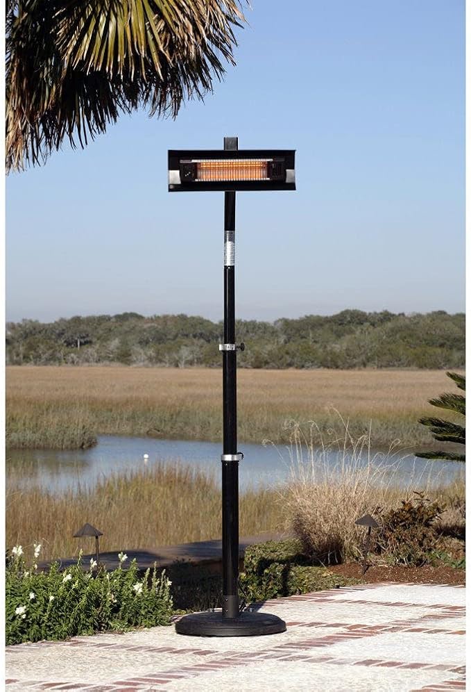 Fire Sense 02678 Telescoping Offset Pole Mounted Infrared Patio Heater With Wheels 1500 Watt Indoor Outdoor Powder Coated Steel Tip over Protection System Cover Included - Black
