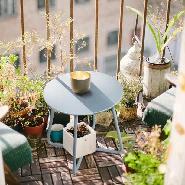 Side Table Anti-Rust Metal Outdoor End Table, Small Round Tables for Garden Balcony Yard, Blue