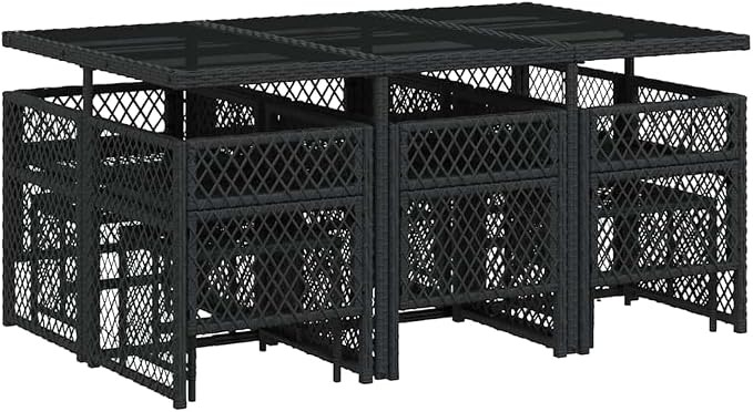 11 Piece Garden Dining Set, Outdoor Patio Furniture with Cushions, Foldable Synthetic Poly Rattan Table and Chairs for Backyard, Terrace, Seats 10