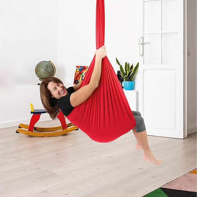Sensory Swing for Adults Kids Indoor Outdoor Therapy Swing Calming Snuggle Hammock Durable Soft Strong Fabric Swing Great for Sensory Integration Stimulation (Color : Red, Size : 1M x 2.8M)