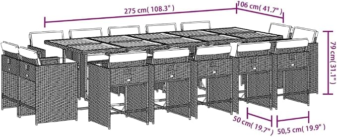 15 Piece Patio Dining Set, Foldable PE Rattan Garden Table and Chairs with Cushions, Space-Saving Cube Outdoor Furniture for Backyard, Beige