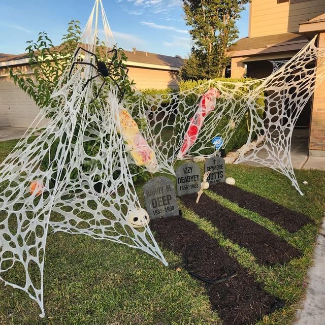 900 sq ft Spider Web Halloween Decorations Outdoor Stretchy Spider Webbing | 2-Pack Spooky Spider Webs for Outdoor Halloween Decorations, Spider Web Decorations for Haunted House Halloween Party