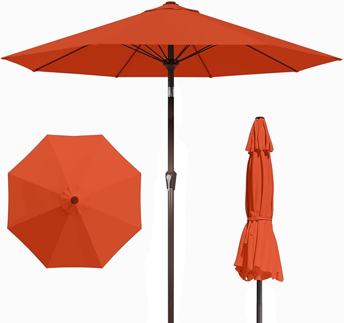 PatioKingdom Auto-Tilt 9FT Patio Umbrella Outdoor with 8 Sturdy Fiberglass Ribs,Market Table Umbrella for Pool,Backyard,Deck and Garden