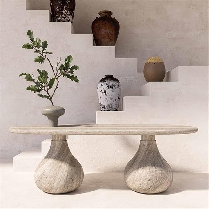 Pemberly Row Indoor/Outdoor Stone Pedestal Dining Table in Stone