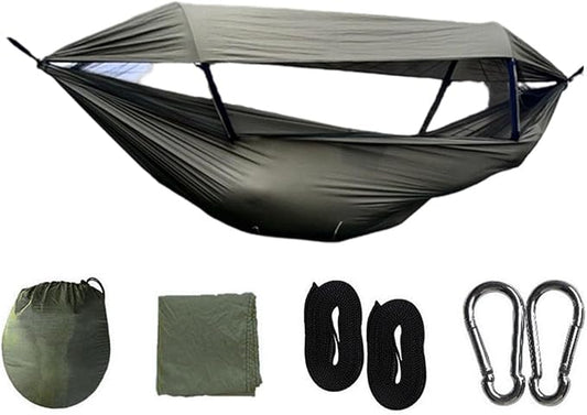 Quick Setup Hammock Including Netting and Canopy Perfect for Backyard or Holiday Sun Shelter Hammock