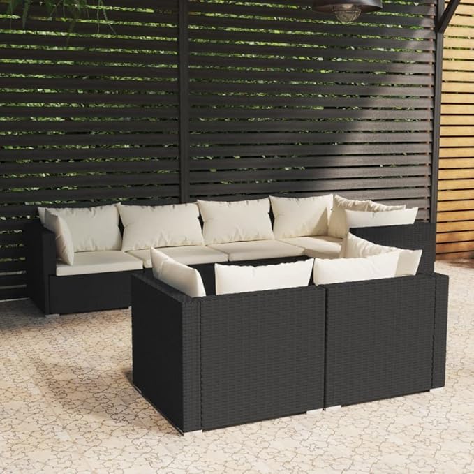 Garden Lounge Set with Cushions,Conversation Patio Furniture Porch Furniture Sets Garden Furniture Suitable for Patio, Deck, Front Porch, Poolside or Balcony Black Poly Rattan