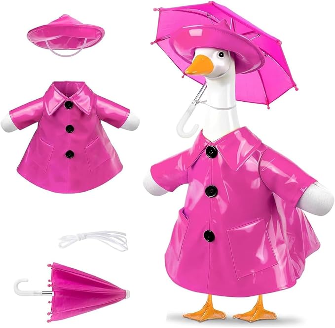 STONESTAR Raincoat Porch Goose Outfits with Umbrella Hat, Goose Spring Outfit Lawn Goose Raincoat Clothes Costume Fits 23" Geese Statue, Summer Garden Lawn Patio Yard Outdoor Decor (Raincoat-Pink)