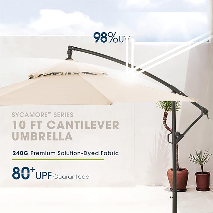 WUFF Bluu 10ft Patio Offset Umbrella Cantilever Umbrella Hanging Market Umbrella