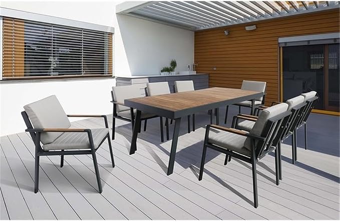 Armen Living Nofi Outdoor Dining Table, Charcoal/Teak Wood