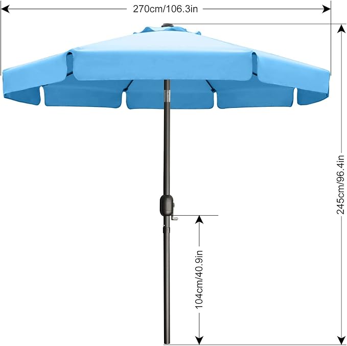 ABCCANOPY 9ft Scalloped Patio Umbrella, Outdoor Table Umbrella with Tilt and Crank, Fiberglass Ribs Deck Umbrella for Patio, Pool, Garden, Picnic (Turquoise)