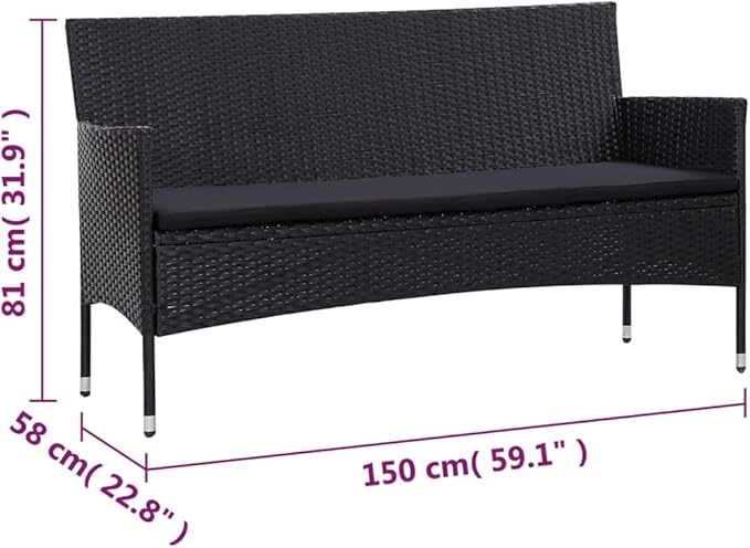 Patio Lounge Set with Cushions,Outdoor Tables and Chairs,Outdoor Furniture Sets,Patio Conversation Sets,for Garden,Deck,Backyard,5 Piece Poly Rattan Black