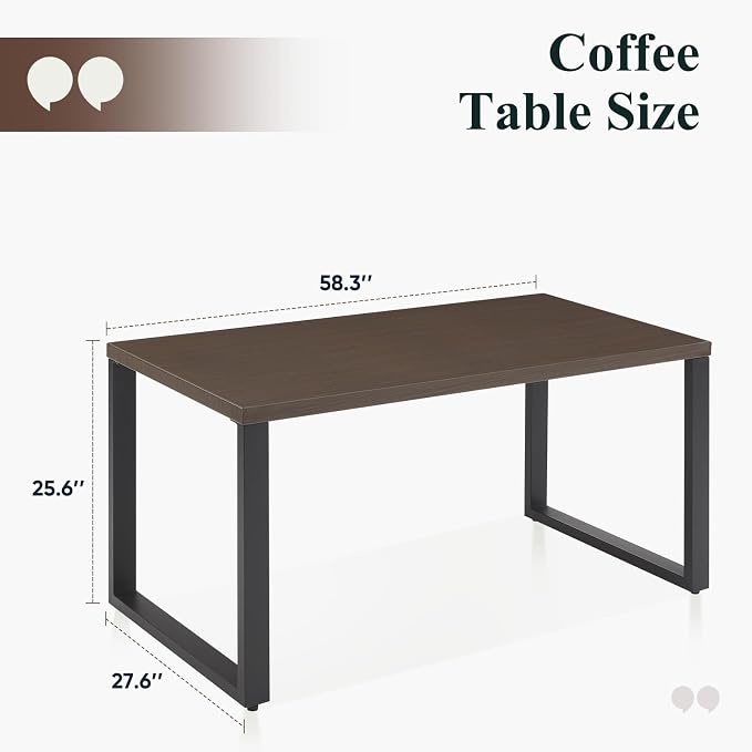 Belord Patio Coffee Table: Rectangular Heat Transfer Top Metal Outdoor Coffee Table with Storage, Anti-Rust Frame Modern Outdoor Table Furniture, 59" W Brown