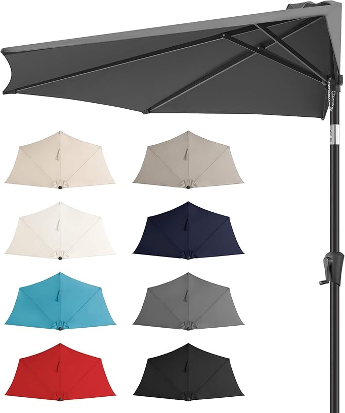 FLAME&SHADE 9ft Half Patio Umbrella - Half Outdoor Umbrella with Tilt UV Protection Waterprool, Half Round Table Umbrella for Wall Balcony, Pool, Porch, Garden, Deck, Market, Backyard (Anthracite)
